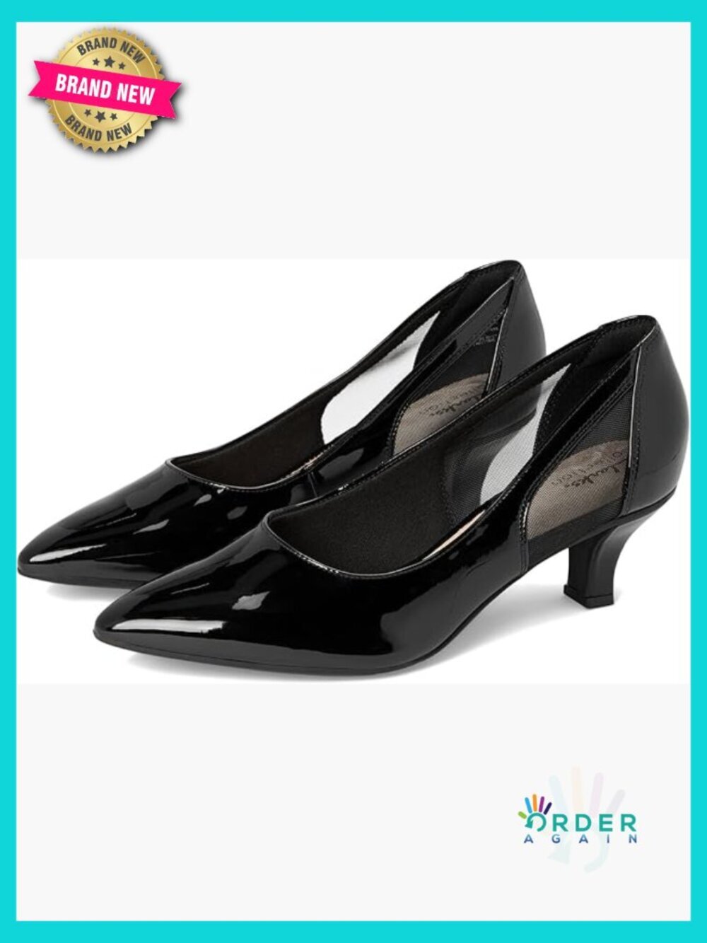 Classic Patent Leather Pumps with Cut-Out Mesh Panels Kitten Heel Slip-On